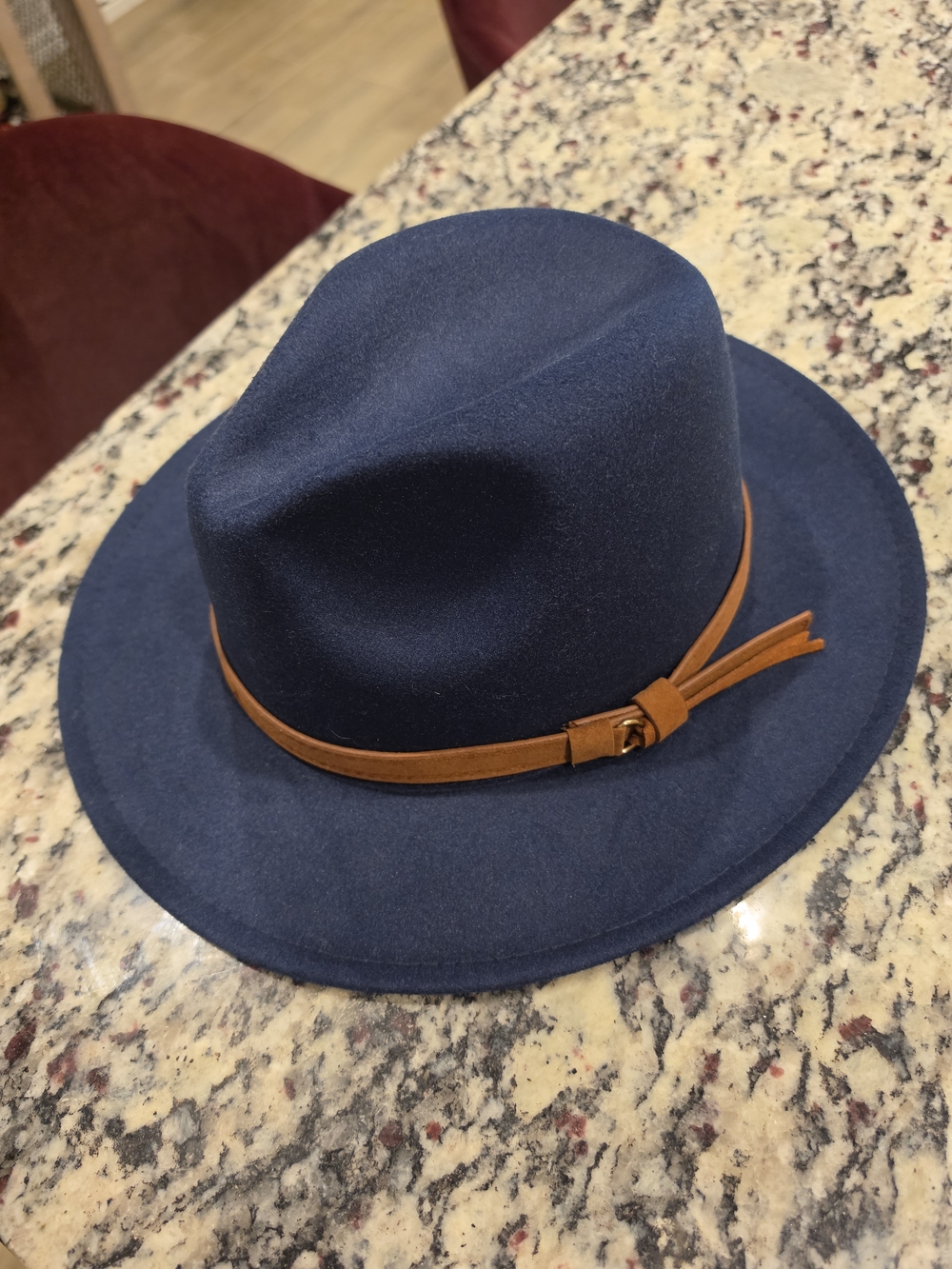Classic Navy Fedora Hat with Tan Band - Unbranded